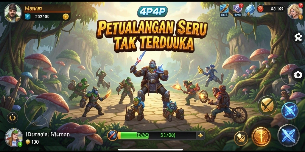 Screenshot utama 4P4P menunjukkan aksi mendebarkan dalam gameplay Adventure.
