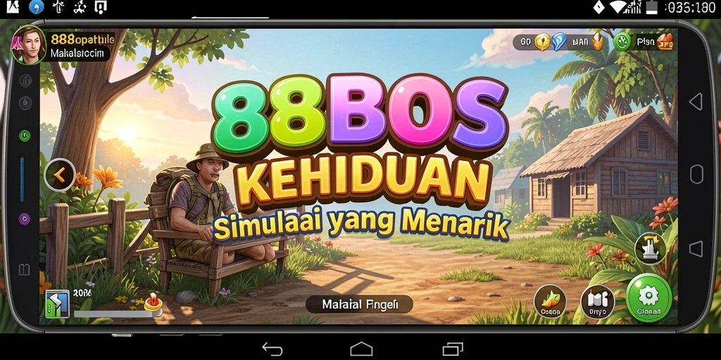 Tampilan screenshot utama 88BOS menampilkan interaksi karakter dalam gameplay Simulation.