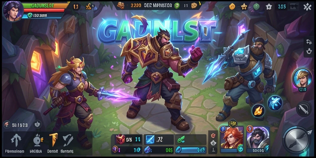 Tampilan aksi mendebarkan dalam GADUNSLOT gameplay MOBA.