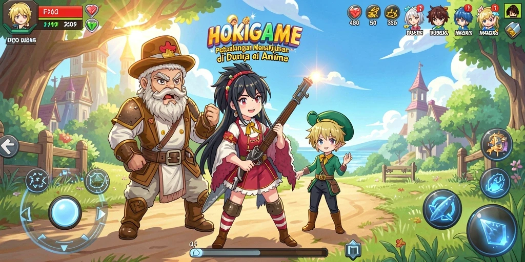 Tampilan gameplay HOKIGAME dengan karakter anime yang menarik.