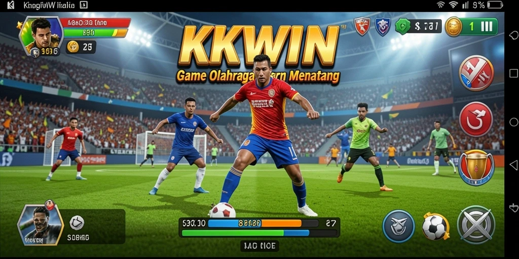 Tampilan gameplay KKWIN yang seru dan kompetitif di arena olahraga.