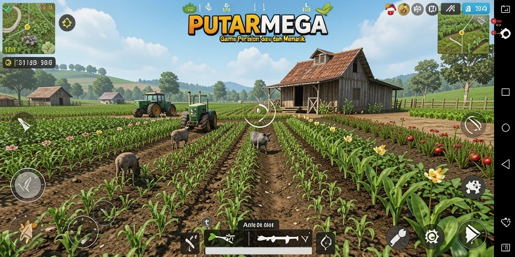 Tampilan gameplay seru di PUTARMEGA dengan ladang yang subur.