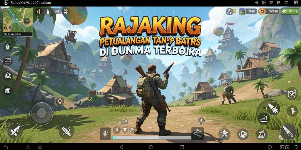 Screenshot gameplay RAJAKING dengan pemandangan luas dan petualangan menarik.