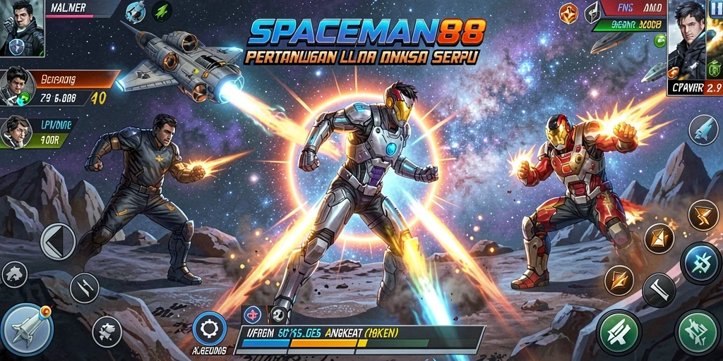 Tangkapan layar SPACEMAN88 menampilkan aksi pertarungan luar angkasa yang mendebarkan.