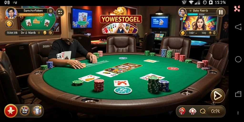 Screenshot gameplay YOWESTOGEL menunjukkan suasana seru permainan poker.